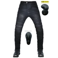 Jeans da moto neri elasticizzati con protezioni rimovibili certificate CE per ginocchia e fianchi - XS / Nero e Grigio
