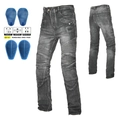 Jeans da moto retrò lavati da uomo con protezioni CE e pannelli elasticizzati a soffietto - XS / Nero e Grigio