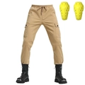 Men's khaki motorcycle cargo pants with protective pads and drawstring waist - S / Khaki Pants And Protective Gear