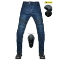 Dettaglio dei jeans da moto con protezioni rimovibili certificate CE per ginocchia e fianchi - XXS / Blu Vintage