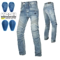Jeans da moto lavaggio azzurro con protezioni CE e inserti elastici a fisarmonica - XS / Blu