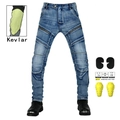 Jeans da moto uomo blu chiaro con fodera in Kevlar e protezioni CE gialle - XS / Blu