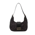 Borsa hobo retrò con stampa leopardata grigio scuro e fibbia in metallo dorato - Nero