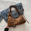 Vintage leopard print tote bag with scrunchie handle and bow detail on denim jacket - Tan