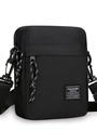 Borsa a tracolla da uomo in nylon nero con cordino intrecciato e cinghia regolabile - Nero