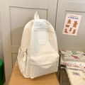 Minimalist off-white wrinkled nylon backpack for students featuring front flap pocket - White