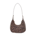 Bolso hobo chic de fieltro con estampado de leopardo, ribete crema y correa de hombro - Leopardo Marrón