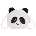 Mini plush panda crossbody bag in black and white with a woven shoulder strap - White