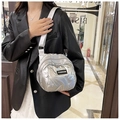 Silver quilted metallic crossbody bag with fashion tag and adjustable nylon shoulder strap - Fashion Silver