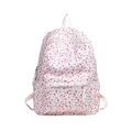 Blumenmuster Rucksack aus weißem Canvas mit roten und rosa kleinen Blütendetails für Damen - Rosa