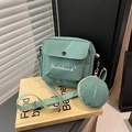 Bean green canvas crossbody set with small round coin purse and dachshund print - Green