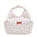 Floral print lunch tote bag with side pockets and a cute strawberry brand patch - Style 1