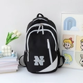 Neutral black and white campus backpack with letter N logo for students and travel - Black