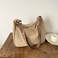 Retro khaki corduroy tote bag with brown shoulder strap and adjustable golden buckle - Khaki