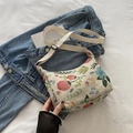Ethnic style beige floral jacquard hobo bag with adjustable cream shoulder strap - Off White