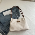 Minimalist cream textured tote bag with waffle pattern and brown shoulder straps - No Pendant / Brown