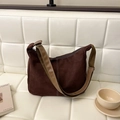 Dark brown retro tote bag with white vertical stitching and adjustable shoulder strap - Brown