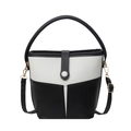 Moderne schwarz-weiße Beuteltasche mit Kontrastbesatz und goldenen Details - Schwarz