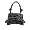 Chic black and grey leopard print handbag with unique curved base and knotted handle - Black Leopard