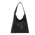 Minimalistische zwarte oversized hobo tas van generfd leer met brede schouderriem - Zwart