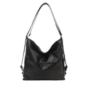 Minimalist black faux leather tote bag with multiple pockets and large capacity for daily use - Black