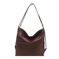 Retro deep brown large capacity tote bag in smooth faux leather with adjustable strap - Brown