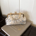 Elegant gold embroidery handbag with floral patterns and metal chain strap for women - Pattern 4 (Blue Floral Cluster)