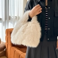 Chic sac à main en fausse fourrure blanche, sac fourre-tout d'hiver élégant pour femme - Blanc