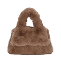 Sac à main en peluche marron avec bandoulière en perles et poignée en fausse fourrure - Marron