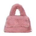 Sac à main en peluche rose pour femme avec fausse fourrure et chaîne de perles élégante - Rose foncé