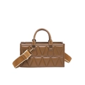 Caramel brown handbag with triangle quilting and contrasting wide crossbody strap - Brown