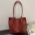 Stilvolle rote gewebte Ledershopper für Damen, geräumige Schultertasche für den Alltag - Rot