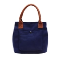 Minimalistische marineblaue Canvas-Einkaufstasche mit braunen Griffen und Knopftasche - Blau