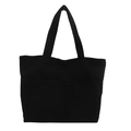 Grand sac cabas en velours côtelé noir avec doubles poignées et poche frontale - Noir
