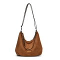 Borsa hobo in pelle scamosciata marrone opaca con catena dorata e tracolla sottile - Marrone Senza Ciondolo