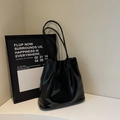Minimalist black patent leather tote bag with glossy finish and dual shoulder straps - Black
