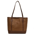 Retro brown tote bag with geometric print and leather straps in a structured design - Brown