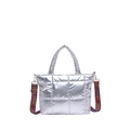 Zilveren gewatteerde shopper met metallic finish en kleurrijke geborduurde band - Zilver