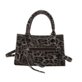 Borsa a tracolla leopardata con doppi manici e dettagli di lunghe frange - Nero