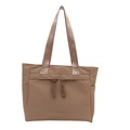 Large khaki tote bag for women with dual shoulder straps and woven zipper details - Khaki