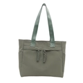 Minimalist moss green nylon tote bag with wide straps and side pockets for commute - Green