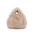 Winter beige plush faux fur handbag with a minimalist triangle silhouette for women - Khaki