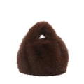 Dark brown faux fur plush handbag with a fluffy texture and integrated top handle - Brown