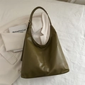 Olive green PU leather hobo shoulder bag with adjustable strap and central stitching - Green