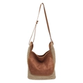 Borsa hobo in pelle scamosciata marrone e pile beige con tracolla regolabile e stile minimal - Marrone