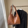 Vintage caramel brown oversized tote bag with premium faux leather texture and wide strap - Brown