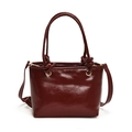 Retro burgundy faux leather bucket bag with knotted handles and gold eyelet details - Red