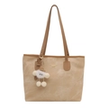 Borsa tote in tela minimalista con manici in pelle marrone e ciondolo in peluche - senza ciondolo / Kaki
