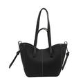 Borsa tote nera in pelle litchi di grande capacità con eleganti cuciture bianche a contrasto - Nero