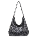 Grand sac cabas vintage à imprimé léopard avec anses élégantes en gris et noir chic - Noir